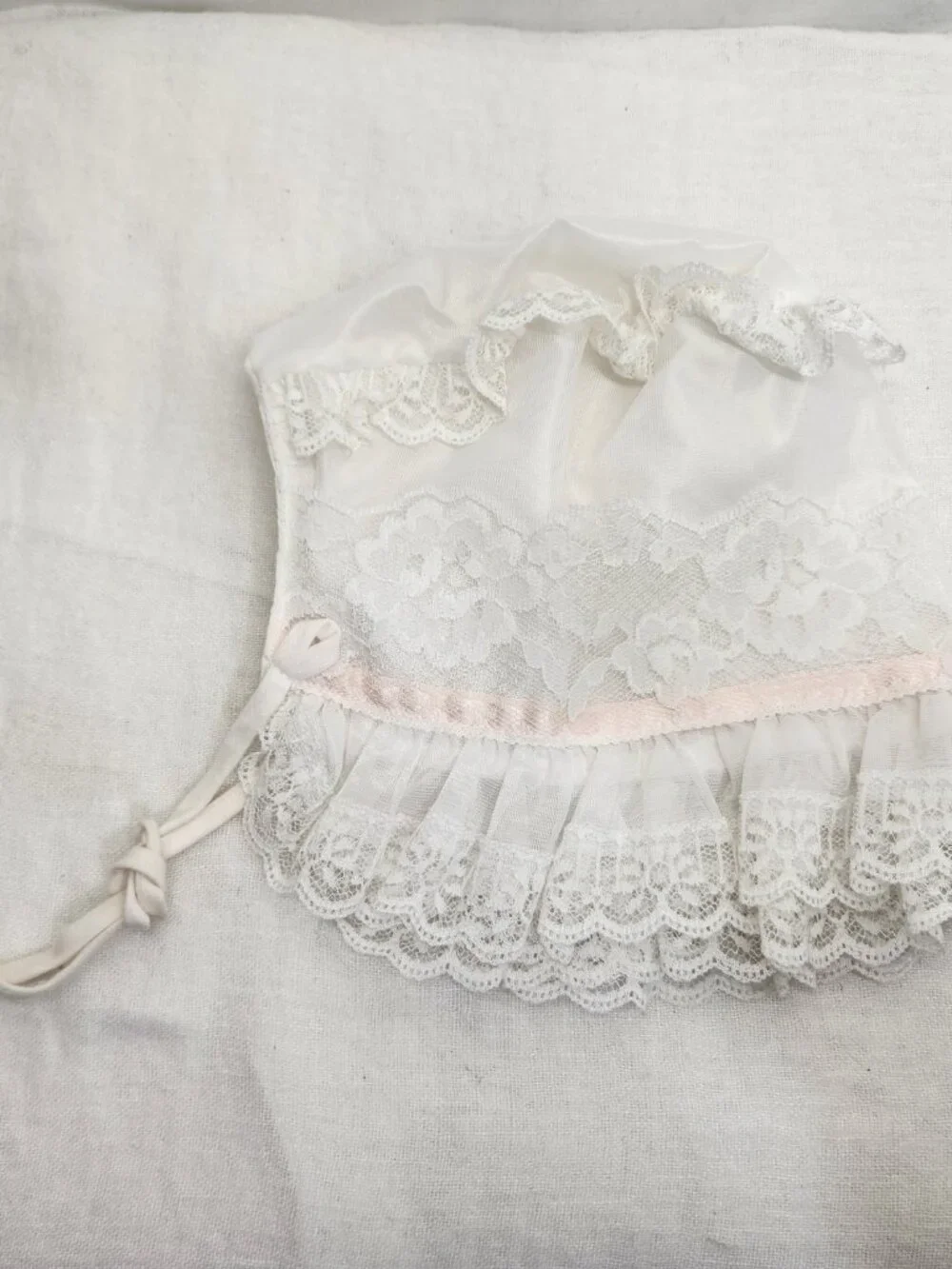 Vintage Baby 12-18 Months Bonnet Tie Lace Trim Cap Hat
